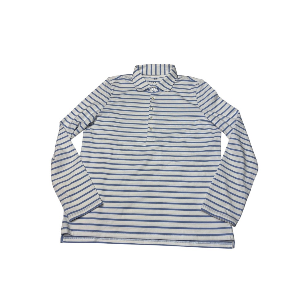 Renwick Long Sleeve Striped Polo Shirt Blue White Pima Cotton Blend Womens M